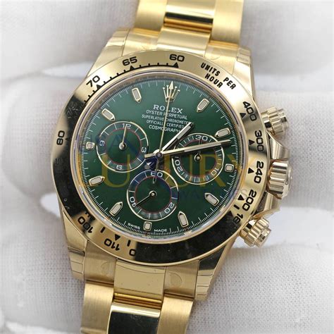 green face gold rolex|rolex daytona gold green dial.